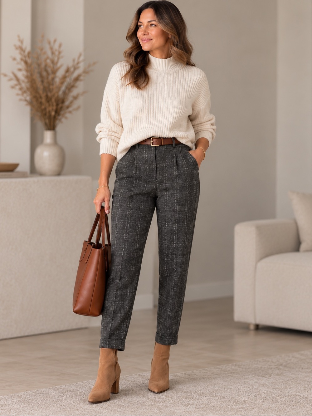 Gray Plaid Cropped Pants size small